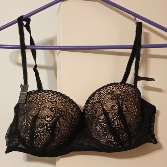 NWT~ TAHARI Women's Black Multi-Way Lift Bra with Lacey Mesh Panels (Size: 38C) - Picture 1 of 5